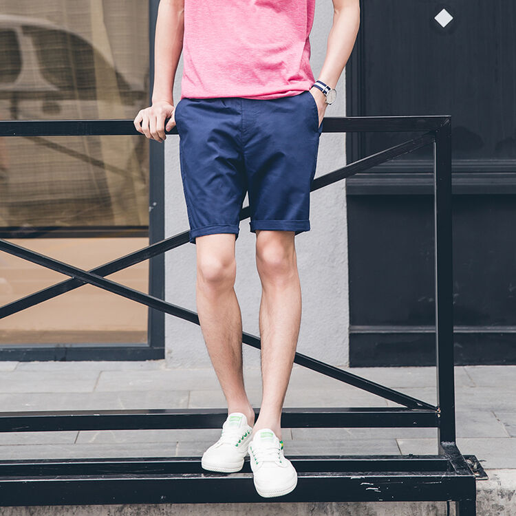 潘若斯休闲短裤男士五分裤沙滩裤子情侣裤2016夏 深蓝 l