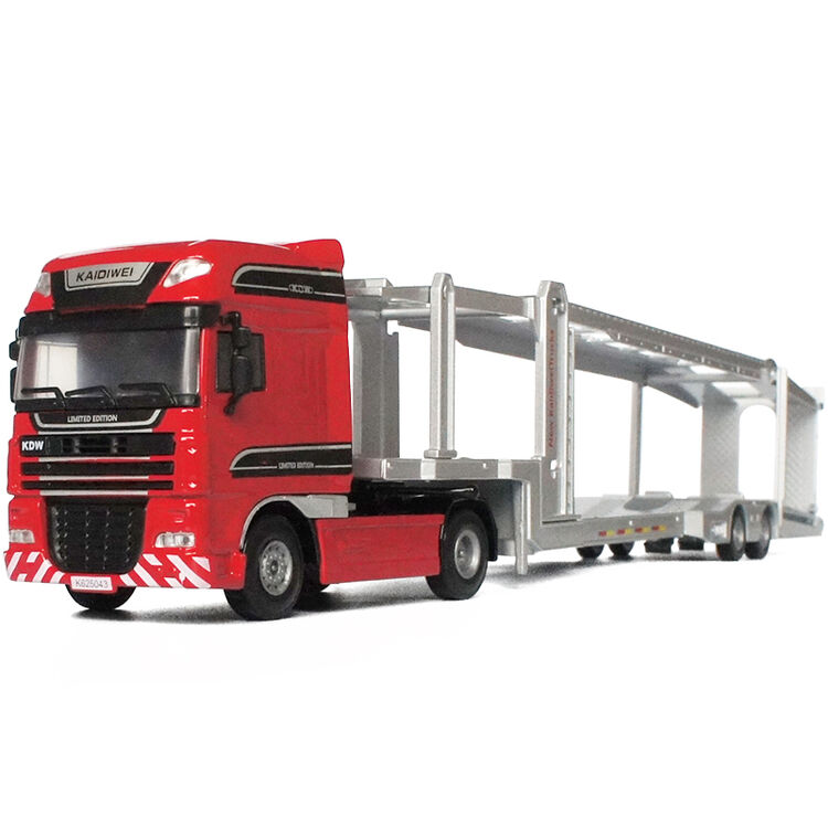 凯迪威合金车模型 双层汽车运输车挂车儿童玩具车金属车模工程车 红色