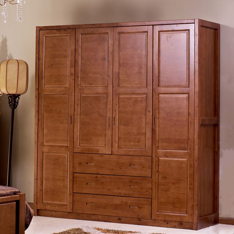 柏韵堂 全实木香柏木大衣柜门四门衣橱可带顶柜卧室902带抽屉衣柜
