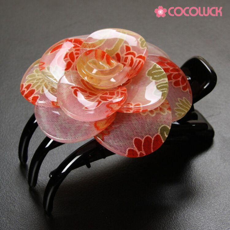 心乐cocoluck日本手工山茶花发夹边夹 102粉色