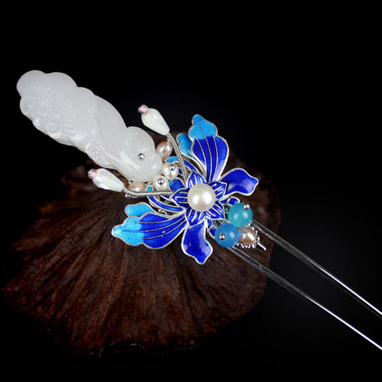 真一 复古蓝色蝴蝶发簪 步摇 发饰头饰 女款