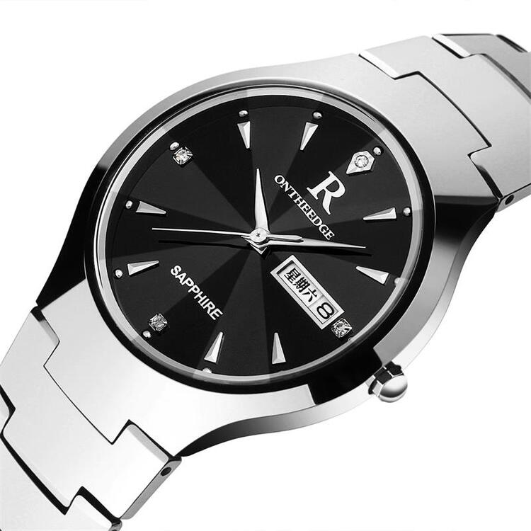 瑞之缘手表 男士手表钨钢男表防水双日历男款石英表时尚商务表钨钢女