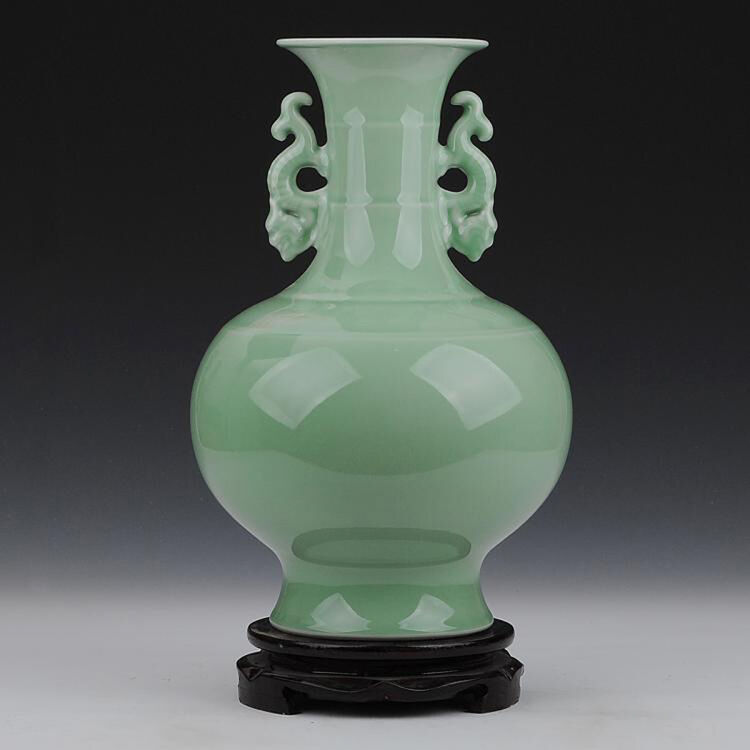 景德镇陶瓷器 手工影青釉双耳花瓶 家居装饰工艺品摆设 不带底座