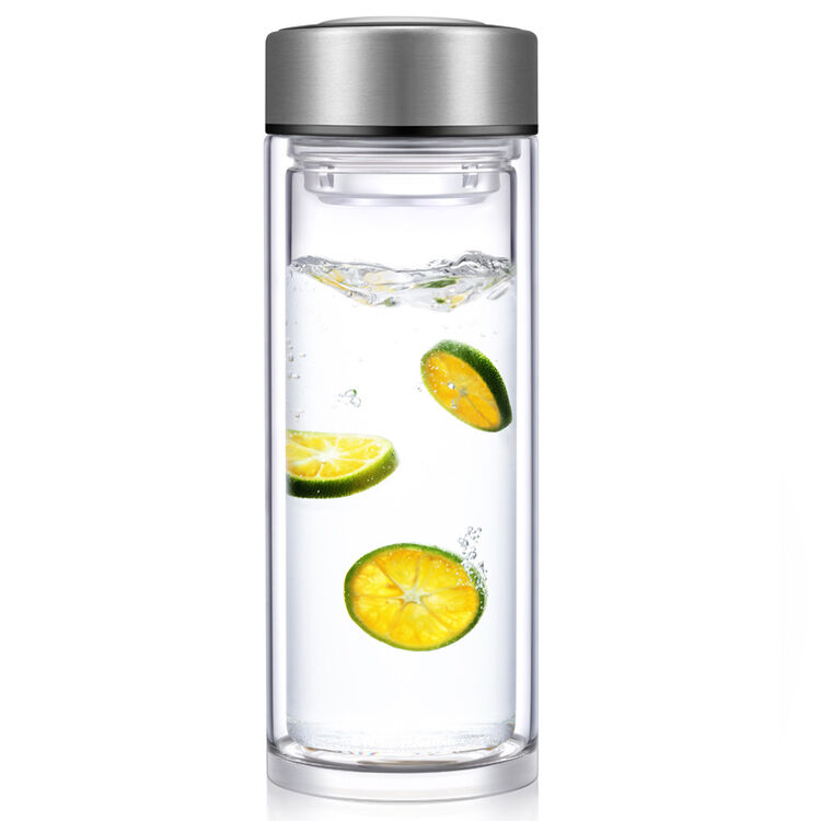 然也(rae)400ml加厚带茶隔防漏双层高硼硅耐热玻璃杯 男女水杯茶杯 大