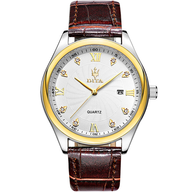迪塔(dita)手表男士石英表防水指针商务时尚双日历真皮带男表非机械