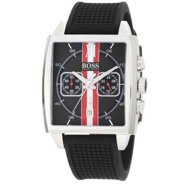 全球购 hugo boss/雨果波士手表 橡胶表带方盘日历男士石英表1512732