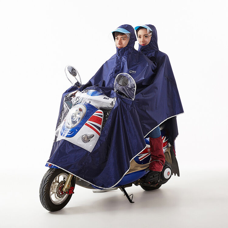骑安双人雨衣雨披电动车摩托车雨衣骑车雨衣大帽檐 藏青 xxxl