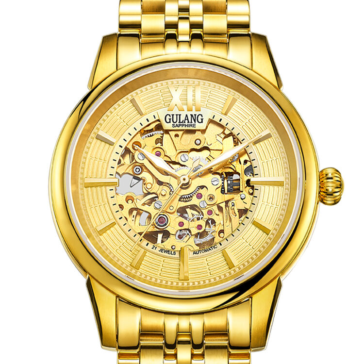 古浪gulang手表全自动机械表男士精钢防水男表8817g 全金