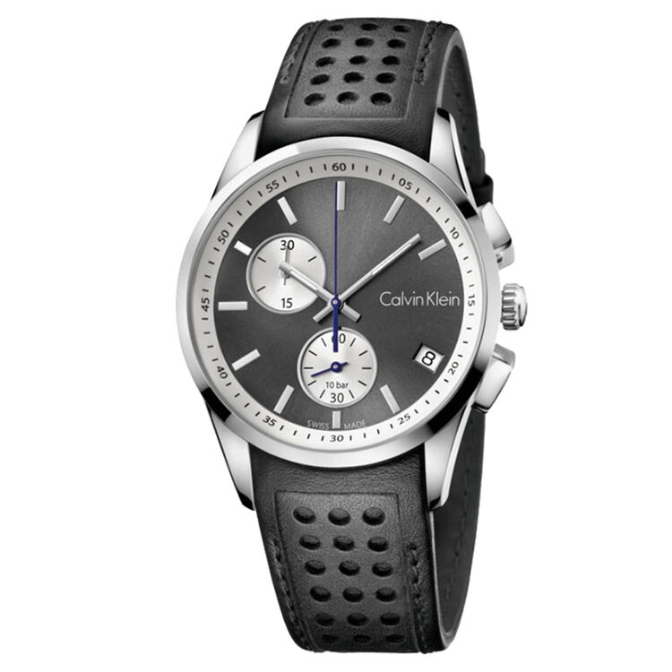 ck卡文克莱(calvinklein)手表 bold系列男表黑灰盘黑色皮革表带石英表