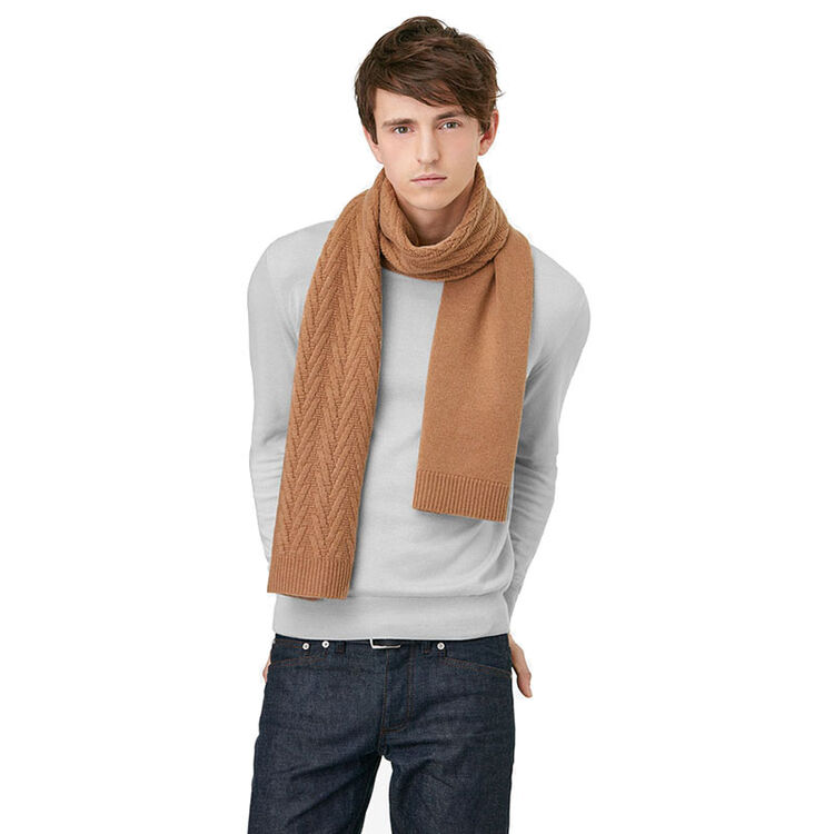 爱马仕(hermes)男士围巾 羊绒 驼色 简约 h393675t 05