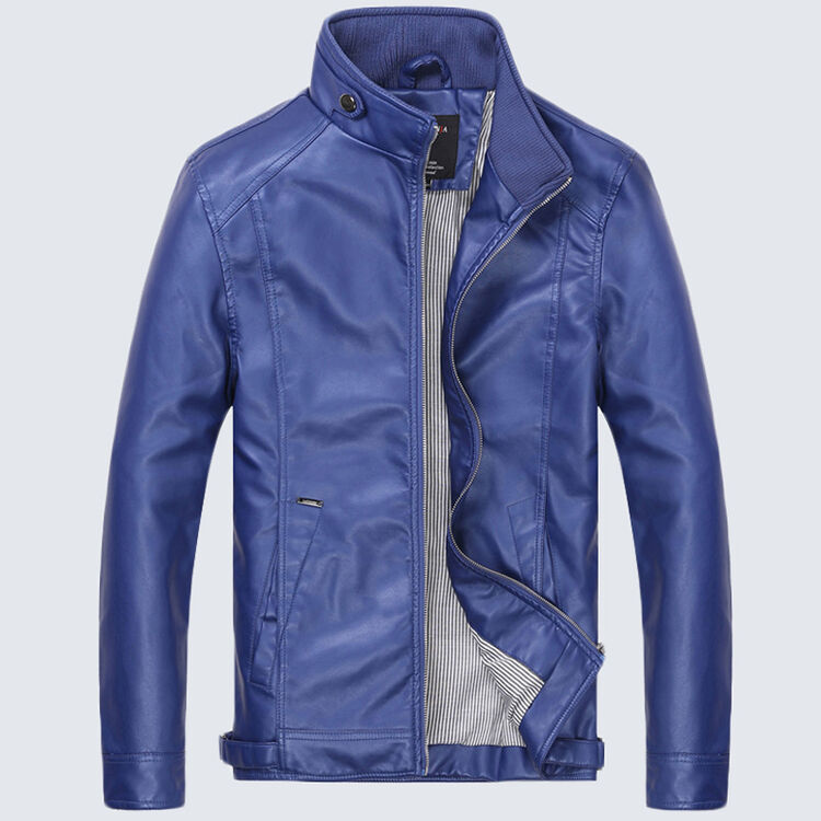 2014秋装新款男士皮衣服外套男装韩版休闲立领皮夹克 1006蓝色 xxl