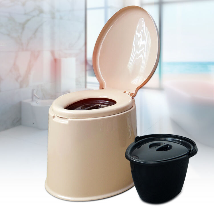 顺嘉利 简易便携式老人移动马桶孕妇坐便器塑料家用车载 简装卡其色