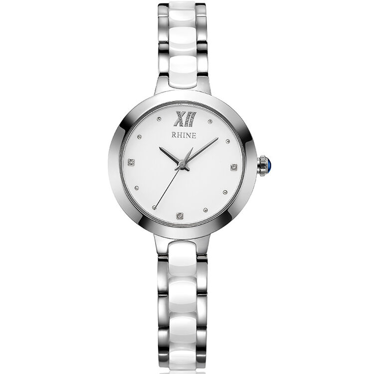 莱茵(rhine)手表时尚系列防水陶瓷石英女士手表时尚个性女表腕表 rw00