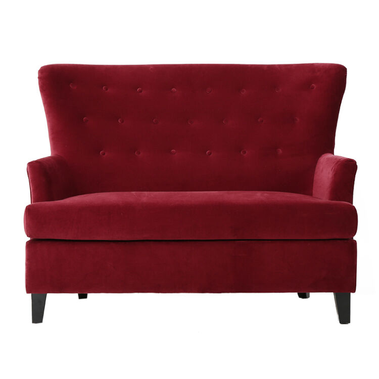 百伽美式布艺沙发欧式实木单双三人沙发组合 酒红色