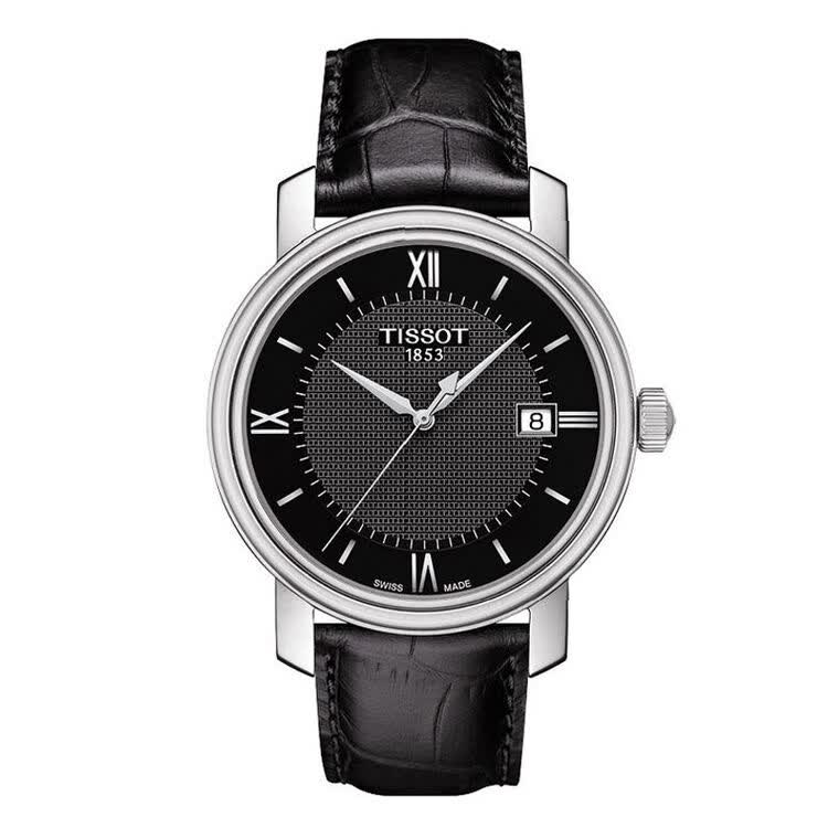 全球购 天梭tissot-港湾系列 机械石英男表 石英黑盘皮带t097.410.