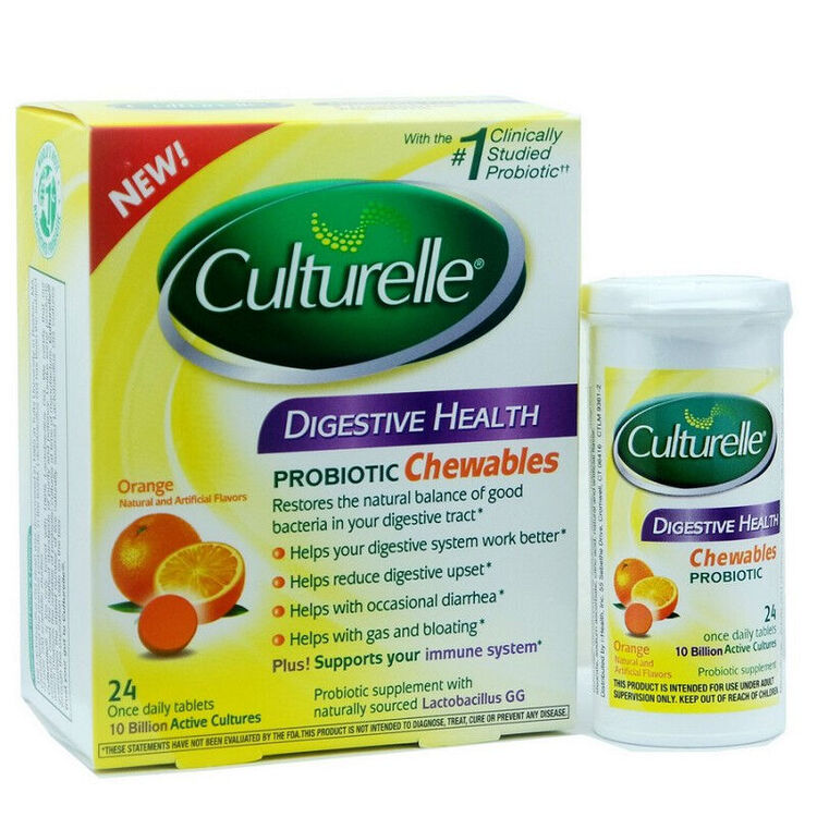 美国 康萃乐culturelle 调节肠胃 成人儿童益生菌咀嚼片24粒