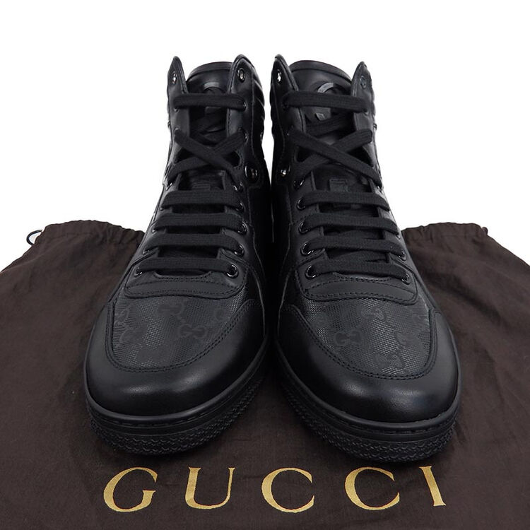 gucci古驰男士黑色平底系带高帮休闲鞋 224778 黑色 43