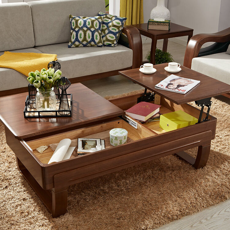 光明家具 实木茶几智能开启茶桌俄罗斯榆木3201 茶几