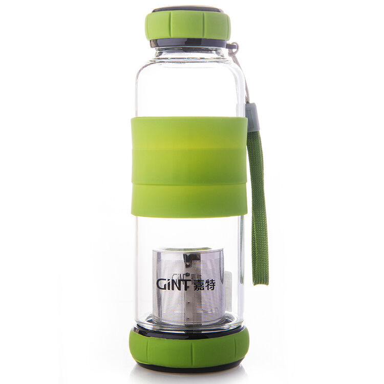 嘉特(gint)耐热玻璃水杯茶杯 450ml硅胶隔热 gt-8321-045 绿色