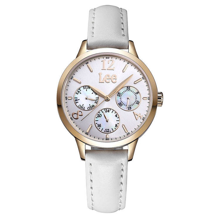 lee手表 时尚立体条钉三圈日历石英女表lef-f16drl7-sr