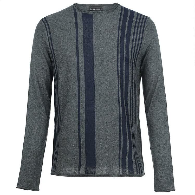 emporio armani 安普里奥·阿玛尼男士灰色宽条纹真丝羊绒针织衫6x1m6