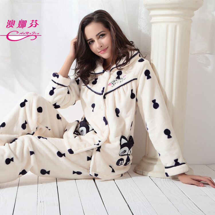 澳娜芬 秋冬舒适保暖暖丝绒睡衣家居服4394 白色 xxl