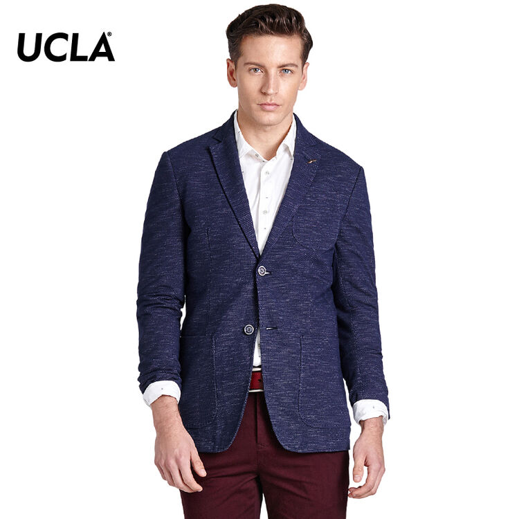 ucla 2018新款秋季 男装 弹力针织双色休闲单西 蓝色 m(48)