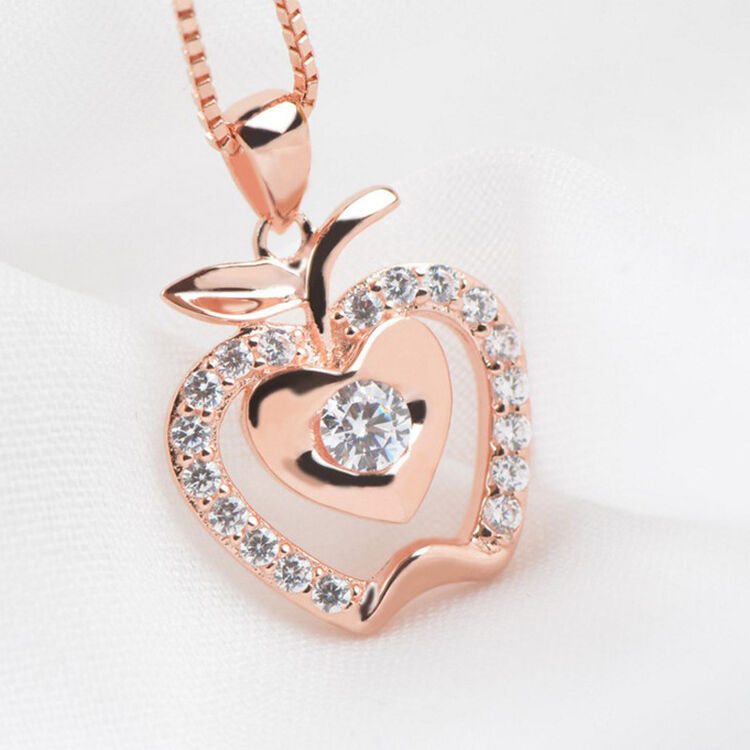 金镶钻小苹果吊坠项链首饰送女友老婆女生圣诞节七夕情人节生日礼物