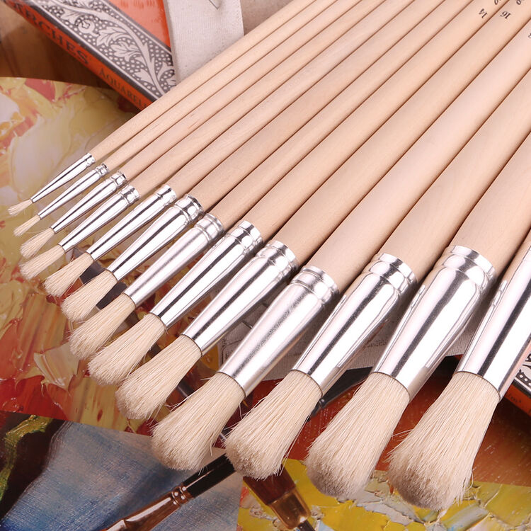 德国da vinci达芬奇 原木笔杆 7779圆头猪鬃油画笔 长杆油画笔 1号