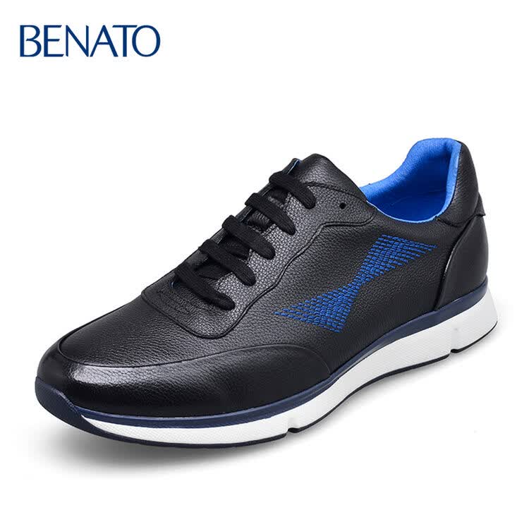 benato宾度男鞋休闲运动鞋牛皮减震平底户外鞋 黑色 40