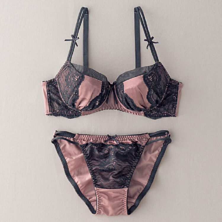 日本image 女士文胸内衣&内裤套装 黑蕾丝粉色 c65m