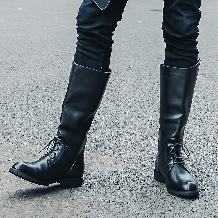 加州狼 秋冬新款男靴男长靴高筒靴冬季绒里潮靴尖头素面男靴拉链男潮