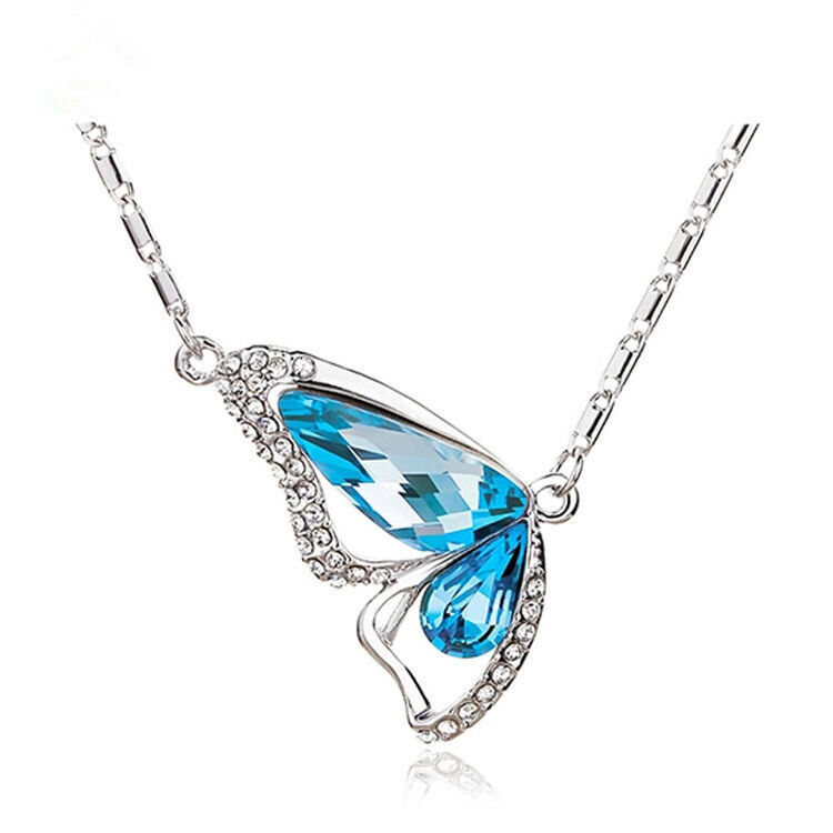 罗丽莎水晶项链简约时尚满钻水晶蝴蝶翅膀项链首饰hjspc2322 海蓝