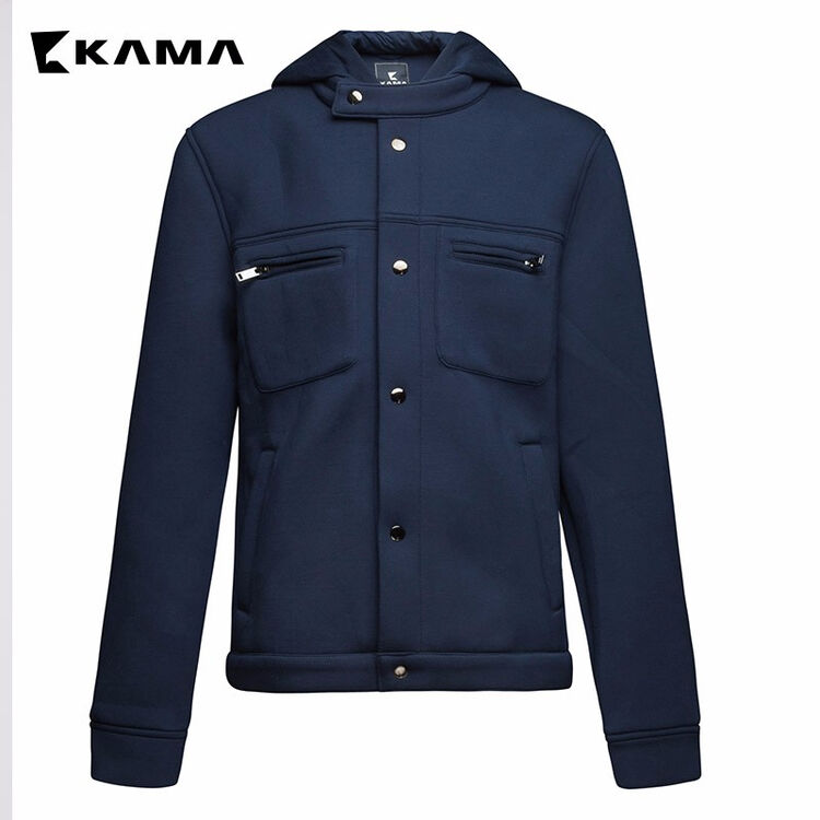 卡玛kama春季夹克男纯色连帽百搭短款休闲外套2316711 蓝色 xxl