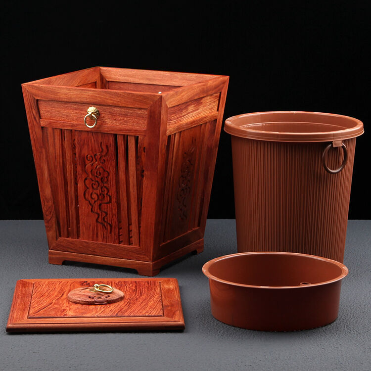 巴西花梨木 功夫茶具茶道排水倒茶桶配件 巴西花梨木茶桶(有盖)【图片
