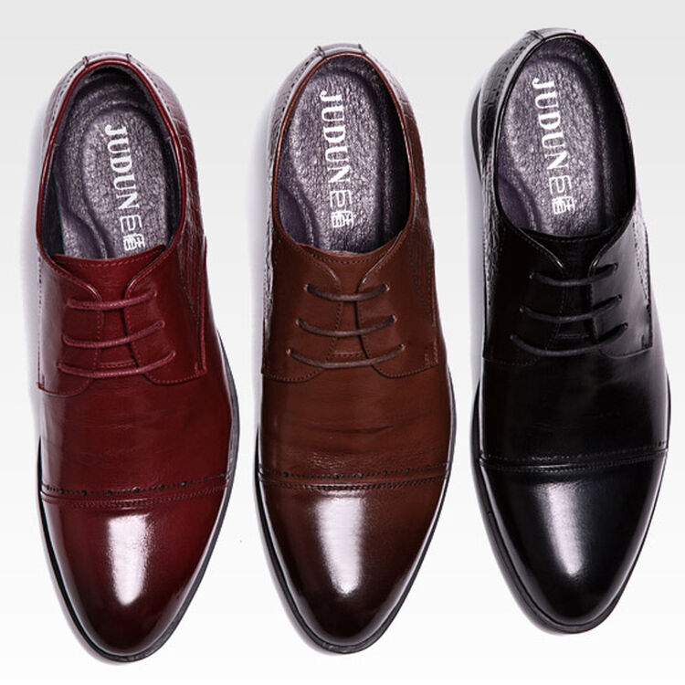 judun巨盾男鞋布洛克雕花真皮皮鞋男士系带商务休闲正装鞋 酒红 42