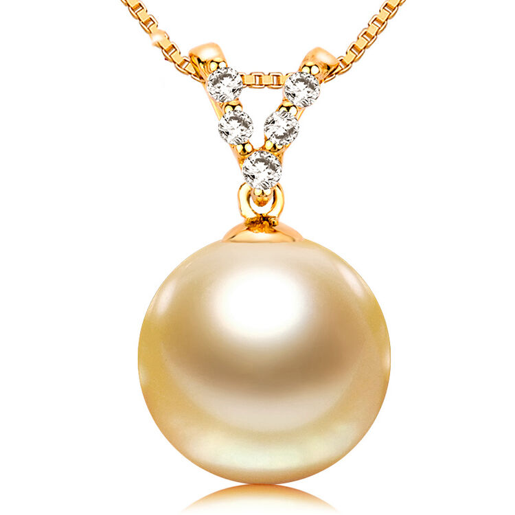 金富源珠宝10-11mm海水金珍珠吊坠18k金钻