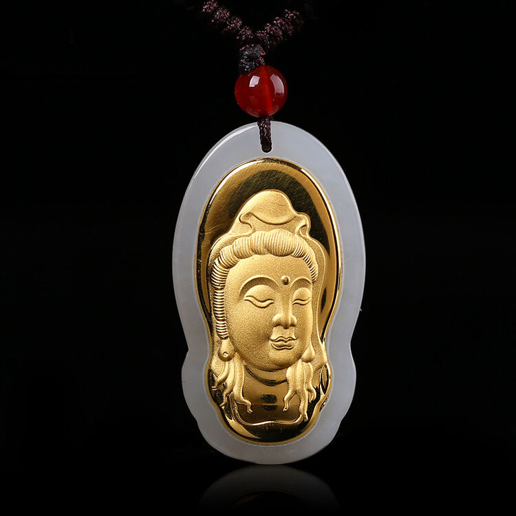 东颉 金镶玉和田玉观音头吊坠挂件项坠