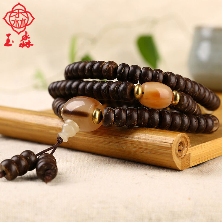 玉淼 椰壳椰蒂泥鳅背菩提108颗佛珠手串手链