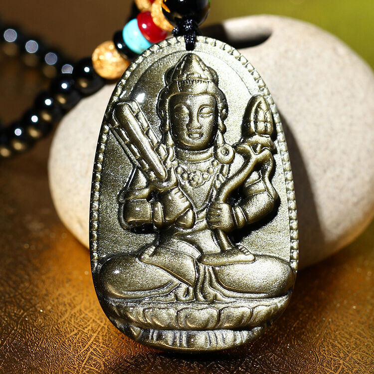 开光金曜石吊虚空菩萨生肖牛虎男项链守护神本命佛 黑色挂绳款