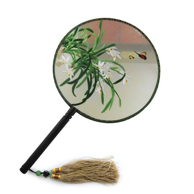 紫御湘绣 手工刺绣双面绣 苏绣宫扇绣花扇子 出国留学礼物手扇 兰花