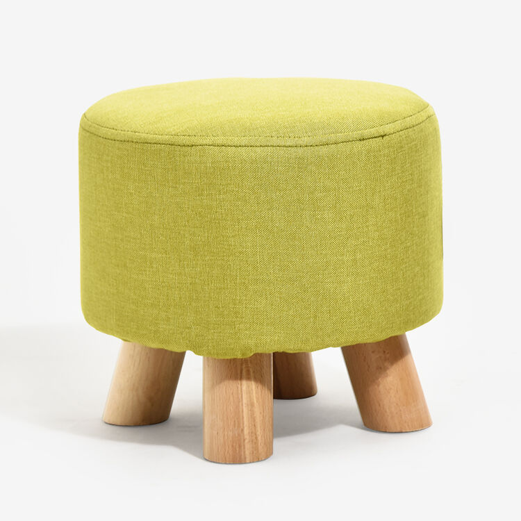 家逸 凳子 四脚实木小圆凳 布艺矮凳 换鞋凳 沙发凳 绿色【图片 价格 