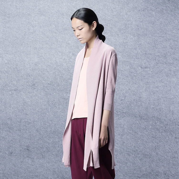 cloth scenery/布景秋装棉麻长袖针织长开衫 女外套气质上衣新品 藕粉