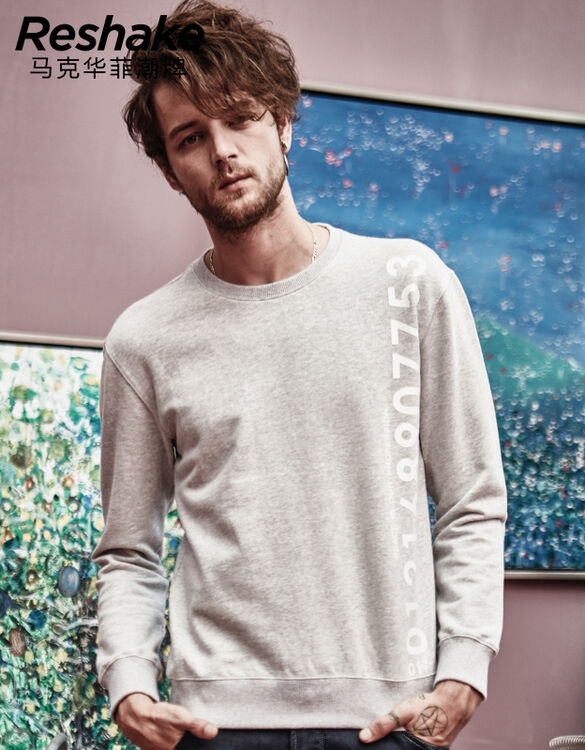 马克华菲型格reshake 卫衣男时尚潮流休闲套头衫印花圆领字母印花个性
