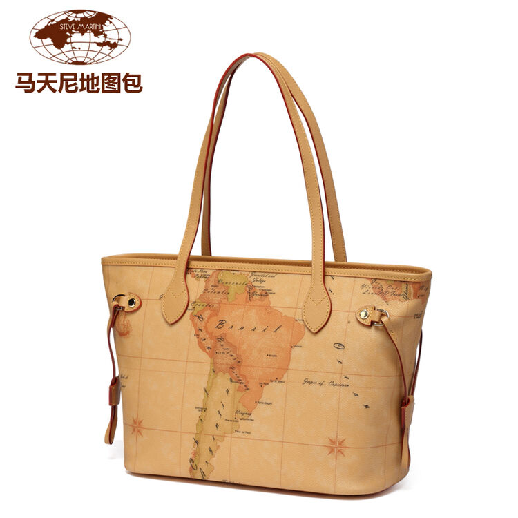 steve martini马天尼地图包女包欧美时尚单肩手提包 经典地图纹