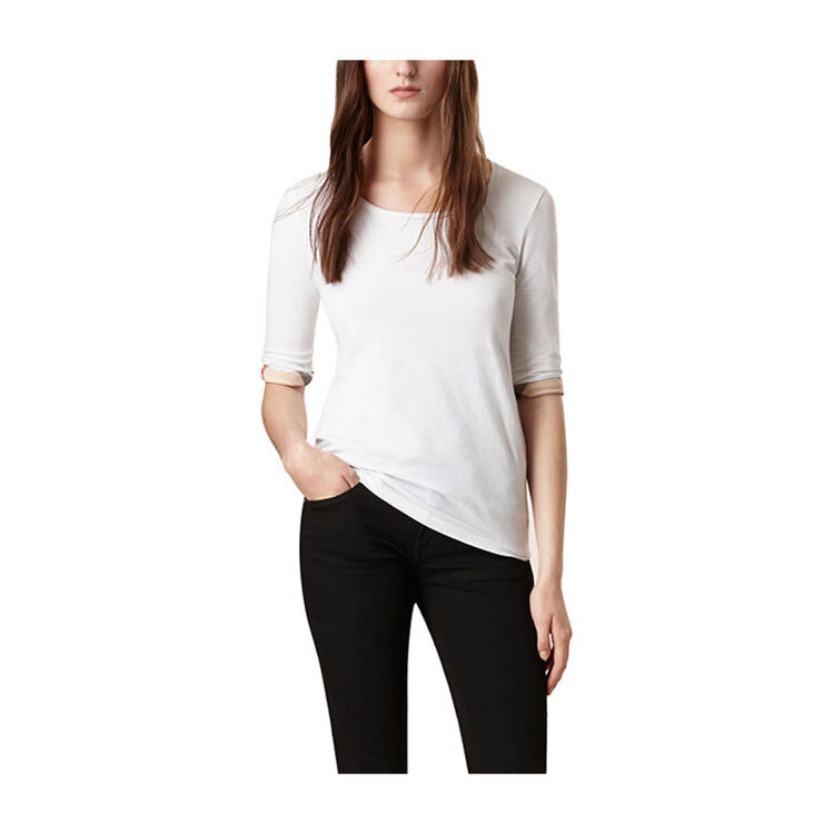 burberry巴宝莉/博柏利 白色棉质圆领中袖女士t恤衫#3877325 s