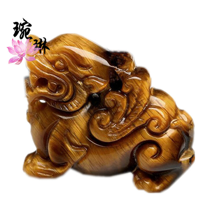 琬琳 黄虎眼石貔貅吊坠 双面雕刻男女款虎睛石挂件项坠