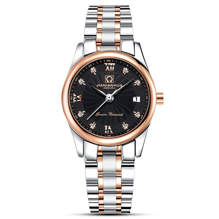 嘉年华(carnival)女士手表 时尚镶水钻防水单日历石英女表1833 玫边