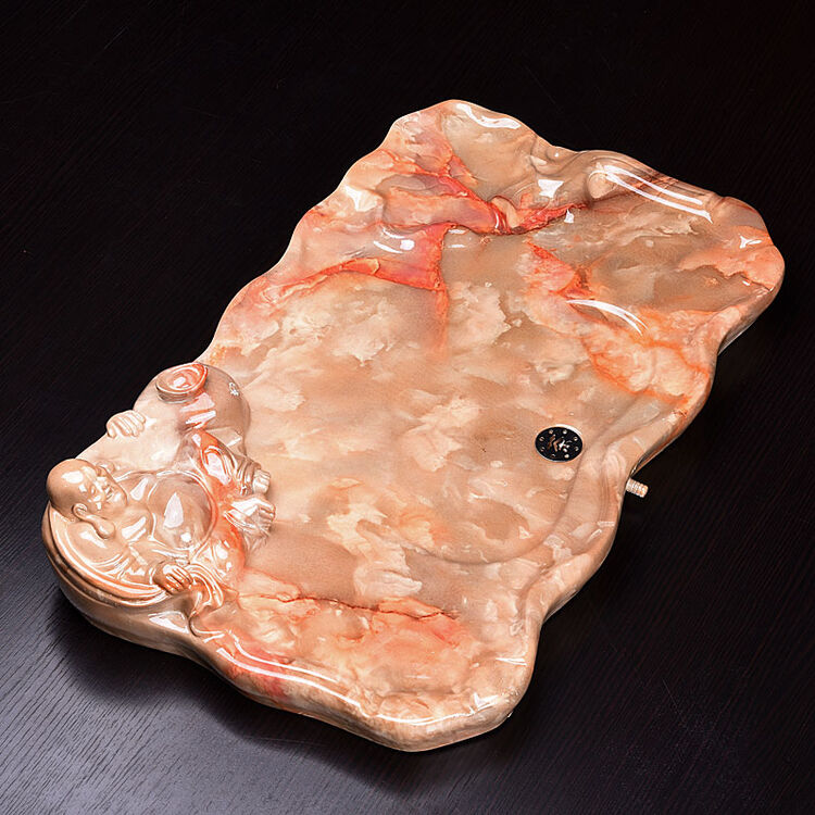 豪峰 整块仿生态鸡血红仿大理石茶盘茶海茶托茶台托盘茶盘茶具 鸡血红