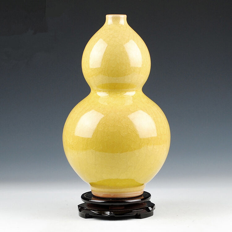 景德镇陶瓷器 仿古冰片官窑裂纹釉花瓶 中式客厅家居装饰摆件 葫芦瓶